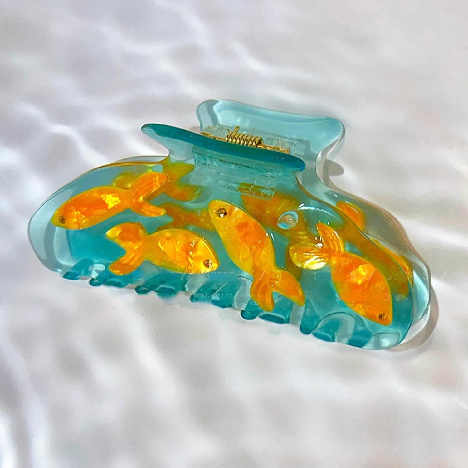 Ocean Style Goldfish Starfish Hair Claw Vintage Blue Non Slip Hair Clip Cute Cartoon Hair Accessory for Women Daily Casual Styling 2 Pcs