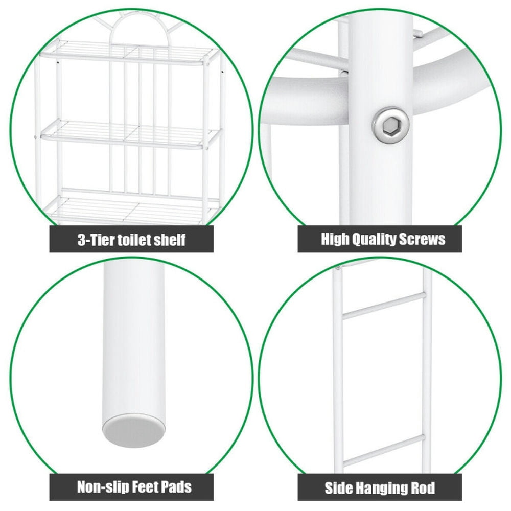 Finihen Towel Rack, Towel Holder, Toilet Storage Rack, Bathroom Towel Storage Rack with 3 Shelves, for Bathroom, White