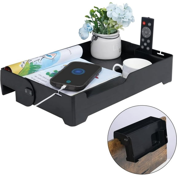 Foldable Bedside Shelf, bunk Bed Tray for top bunk, College, Dorm, Bedroom, Kids bunk Bed, Foldable nightstand for Book, iPhone, Kindle, Water Cup (Black)