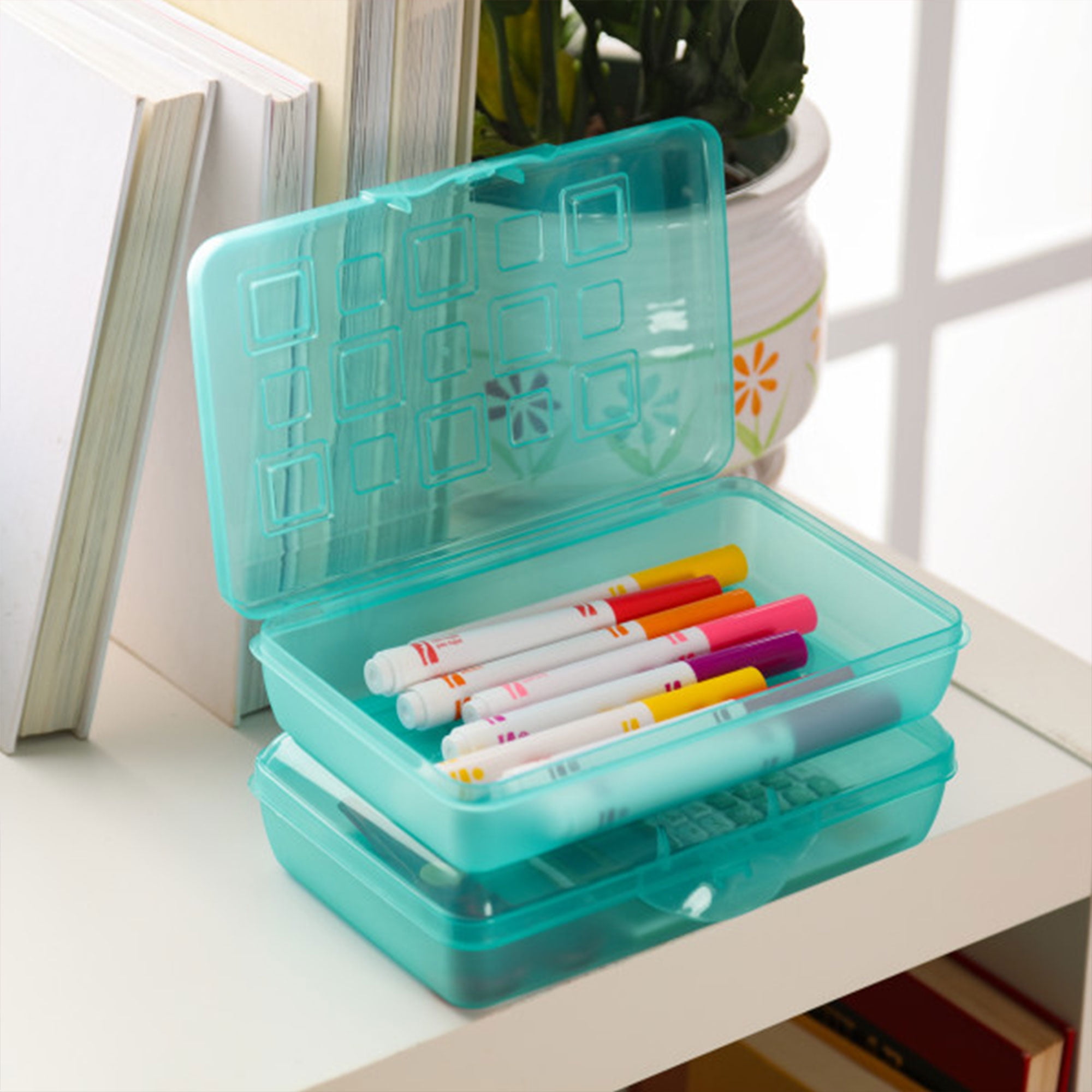 Sterilite Small Translucent Pencil Box, Molokai Blue (24 Pack)