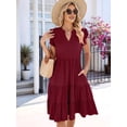 thumbnail image 6 of Women'S Summer Dress V Neck Short Sleeve Midi Sundress Flowy Tiered Beach Dresses with Pockets Wine Red M, 6 of 9
