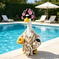 thumbnail image 6 of Ccwuwei 23" Porch Goose Outfits, Waterproof Cow Print Bathrobe Set, Fuzzy Plush Wrap with Curler Cap Eyewear Chain & Cup Accessory, Farmhouse Yard Lawn Decor for Goose Statue, Outdoor Decor - Black, 6 of 7