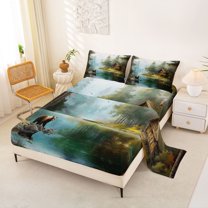 jejeloiu Jungle Wildlife Bear Full Size Sheets,Country Farmhouse Lodge Bed Sheets For Men Women 4-Piece