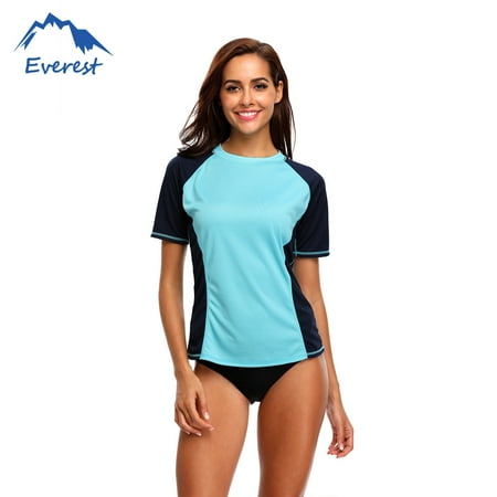 Womans Plus Size Rash Guard Reactionnx Women Plus Size Rash Guard Short Sleeve Rashguard Swimming Shirt Athletic Swimwear Top, Blue ()