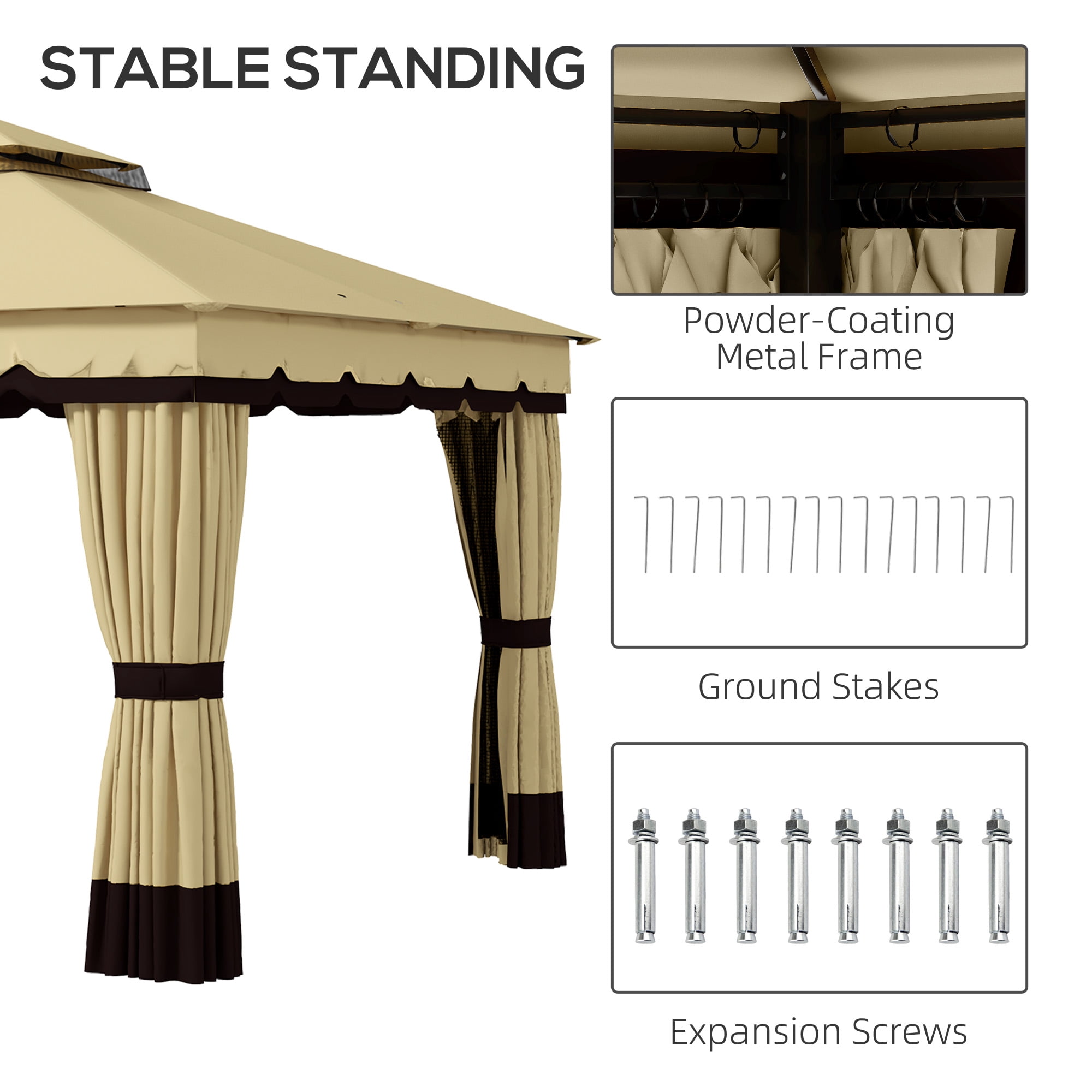 Outsunny 10' x 12' Double Roof Outdoor Gazebo with Netting & Curtains