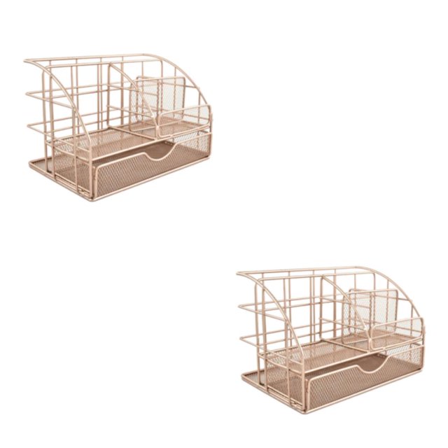 Wosthever Estante de almacenamiento organizador fácil de montar para el hogar caja de almacenamiento de escritorio esencial organizador de oro rosa 22.5*15*15cm 2piezas