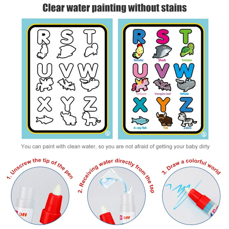Reusable Water-Reveal Book Set with Gift Box Water Coloring Activity Pads  Aqua Drawing Painting Toy Travel Activity Kit with Bonus Pens for Kids 