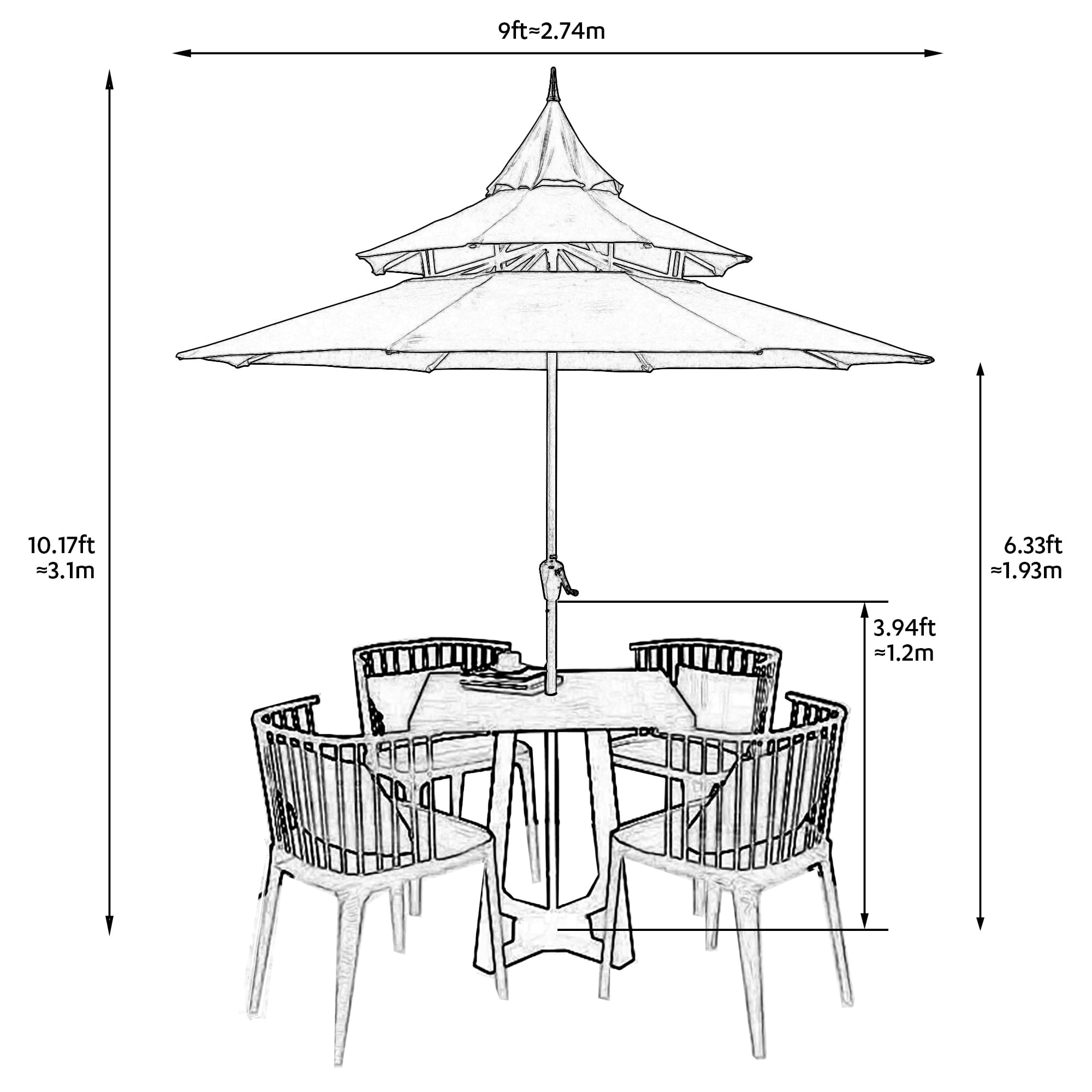 Abble Outdoor 9ft Pagoda Patio Umbrella with Crank - Orange