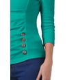 thumbnail image 5 of INSPIRE CHIC Women's Ruched Blouse Button Decor V Neck 3/4 Sleeve Solid Knit Top L Peacock Blue, 5 of 6