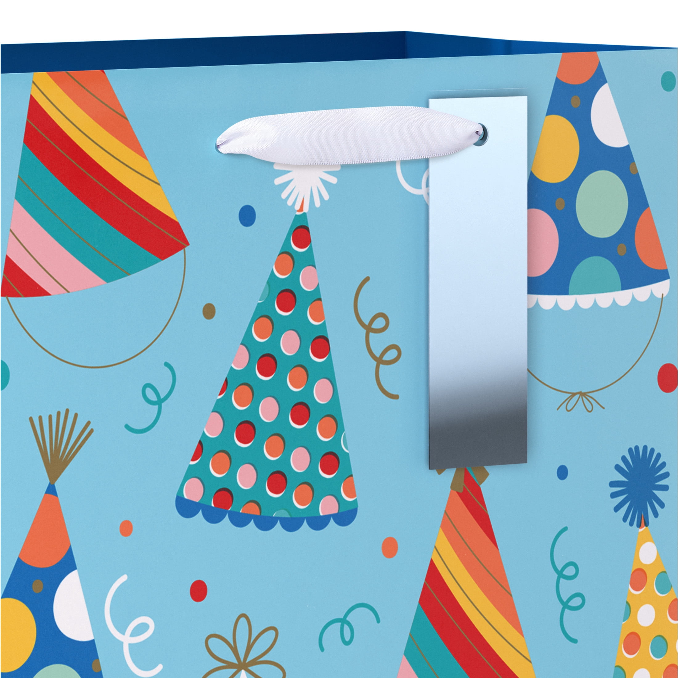 American Greetings 10 in. Medium Light Blue Birthday Gift Bag, Party Hats (1-Count)