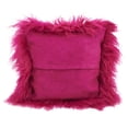 thumbnail image 2 of Fuchsia Color Genuine Mongolian Real Lamb Fur Decorative Throw Pillow - Polyester Filled, 16" Square, 2 of 2