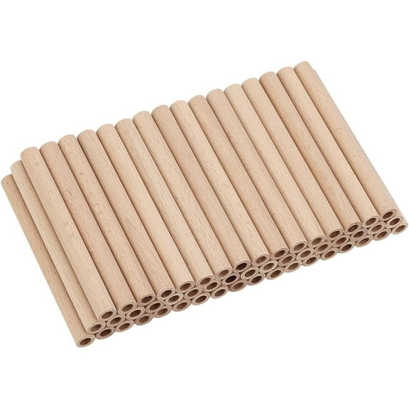 50Pcs Hollow Wood Sticks 3.9x0.4 Inch Wheat Color Column Shape Natural Wooden Dowel Rod with 6mm/0.2inch Hole Unfinished Beech Wood Rods for DIY Crafts Arts Projects
