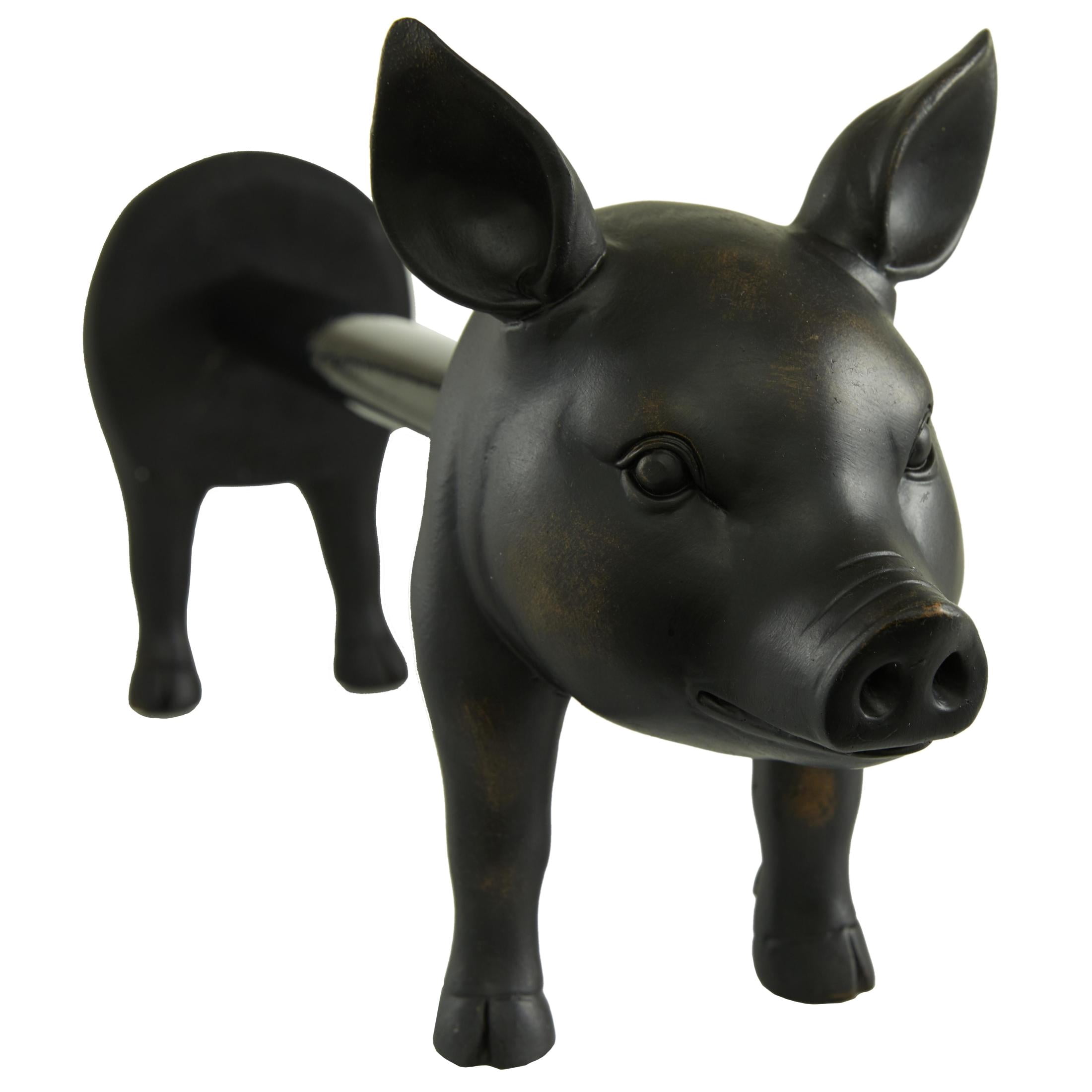 DecMode 5" x 8" Black Polyresin Pig Paper Towel Holder, 1-Piece