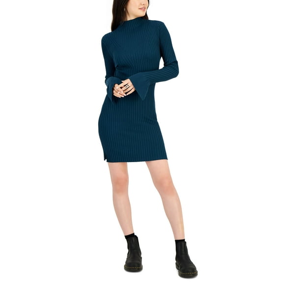 Juniors' Turtleneck Sweater Dress Teal Building XL