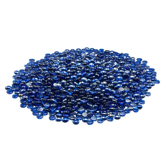 KFFKFF Verre à Feu, 10LBS/4.5KG Pierres de Cheminée Résistantes aux Hautes Températures, 3/4 Pouces / 19.05 mm Perles de Verre Réfléchissantes et Sans Fumée, Bleu Cobalt