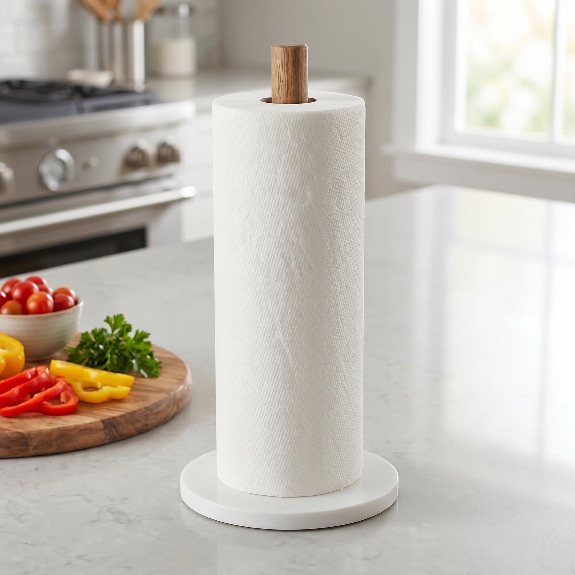 Unique Bargains Paper Towel Holder Countertop Weighted Base Marble Color A 12.6x5.9inch