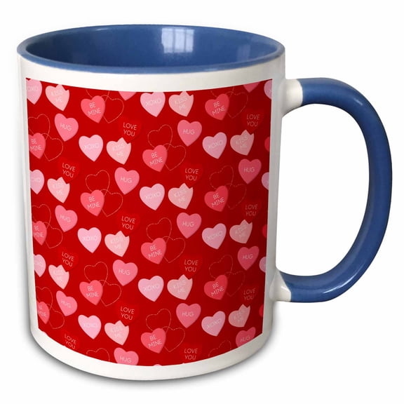 3drose, Cute Hearts with Valentine Words Pattern, 15oz Two-tone Blue Mug