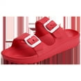thumbnail image 3 of Outdoor indoor Women's Comfort Slides Double Buckle Adjustable Flat Sandals (Red, 39), 3 of 4