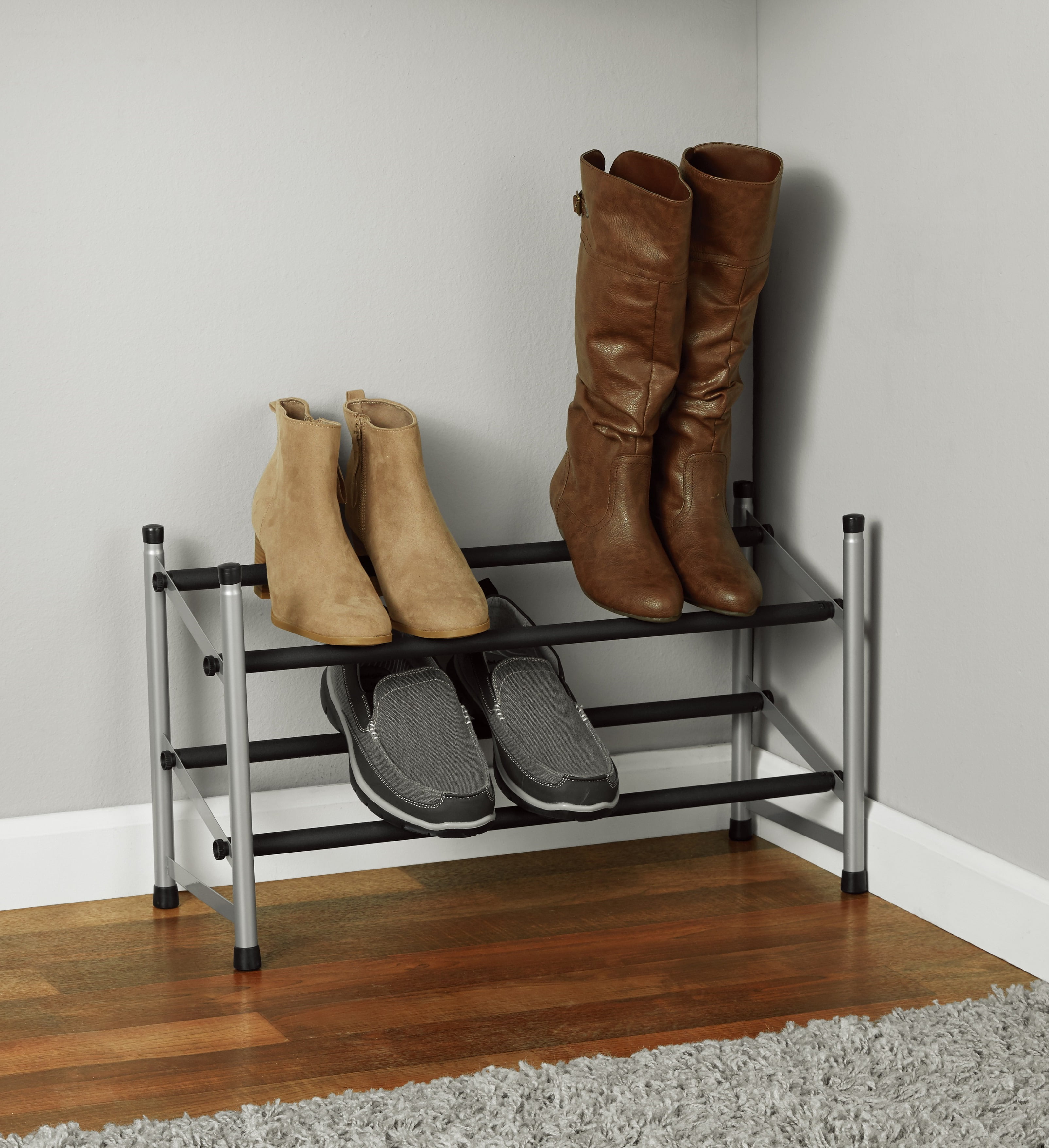 Mainstays 10-Tier Rolling Shoe Rack, Silver Finish, up to 30 Pair of Shoes  shoe organizer