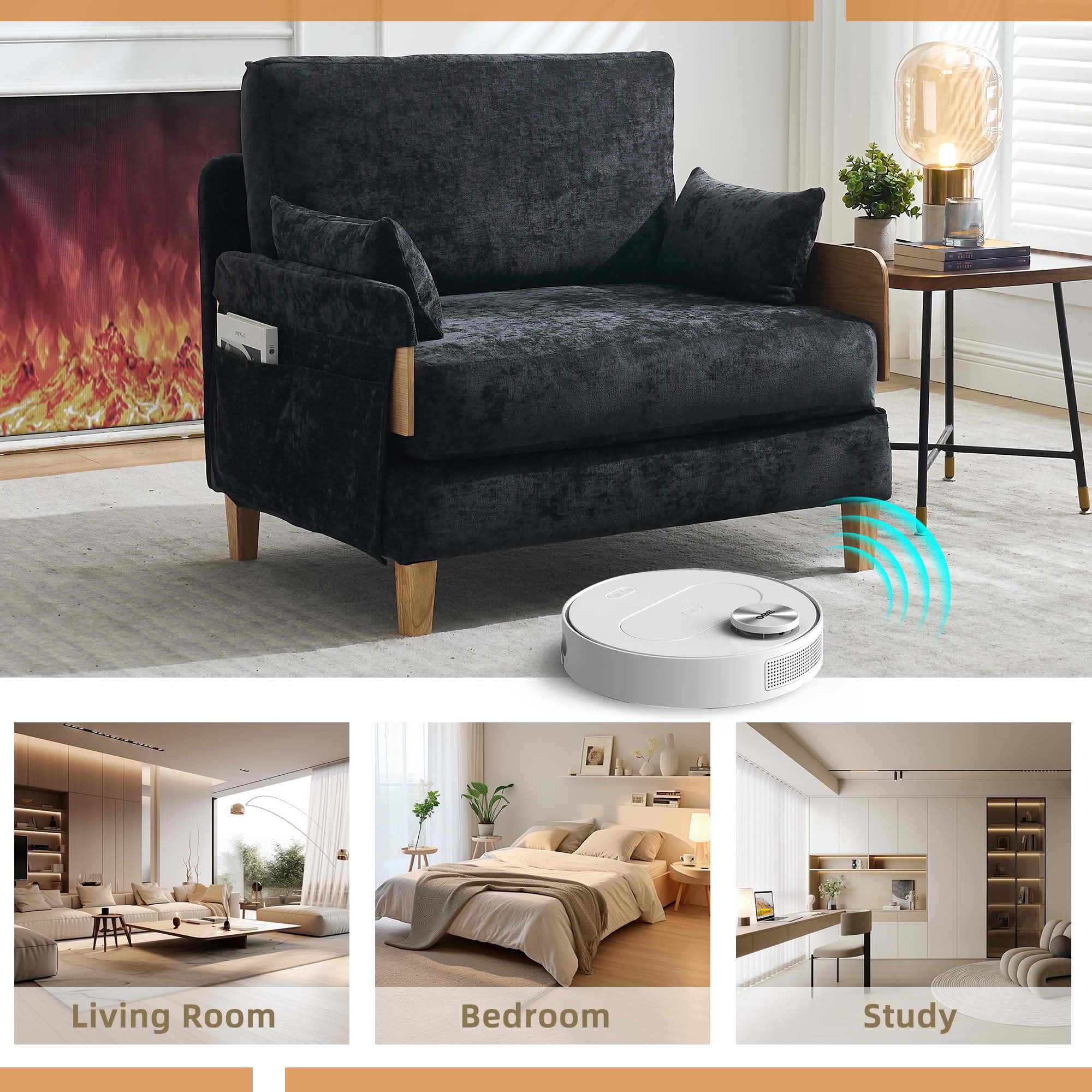 MAYEERTY Mid-Century 3-in-1 Sofa Bed, Foldable Convertible Sleeper Couch with Pillows for Small Bedroom & Apartment