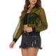 thumbnail image 4 of CHAQUETA BOMBER CHIC INSPIRADA PARA MUJER CON MALLA TRANSPARENTE Y BRILLANTE, MANGA LARGA, CIERRE, TAMAÑO XS, VERDE EJÉRCITO, 4 of 6