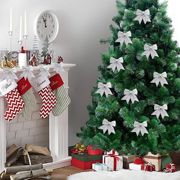 Adornos Navideños de Terciopelo Rojo Brillante con Lazos y Detalles de Lentejuelas | Pack de 2 Adornos Colgantes para Árboles, Coronas y Regalos | 15 X 4 Cm, Material Epe Suave