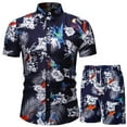 thumbnail image 2 of Stamzod Men's Suits Mens Luxury Outfit Set Short Sleeve Shirts and Shorts 2 Piece Chain Print Set Slim Button Down Hawaiian Shirt Suits, 2 of 5