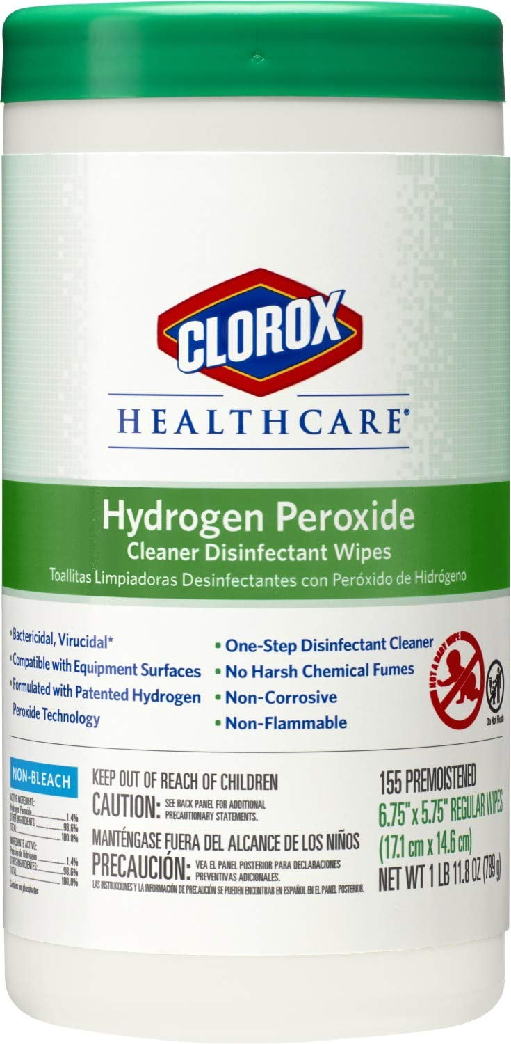 CloroxPro Hydrogen Peroxide Cleaner Disinfectant Wipes, 155 Count Canister - Case of 6 (30825)