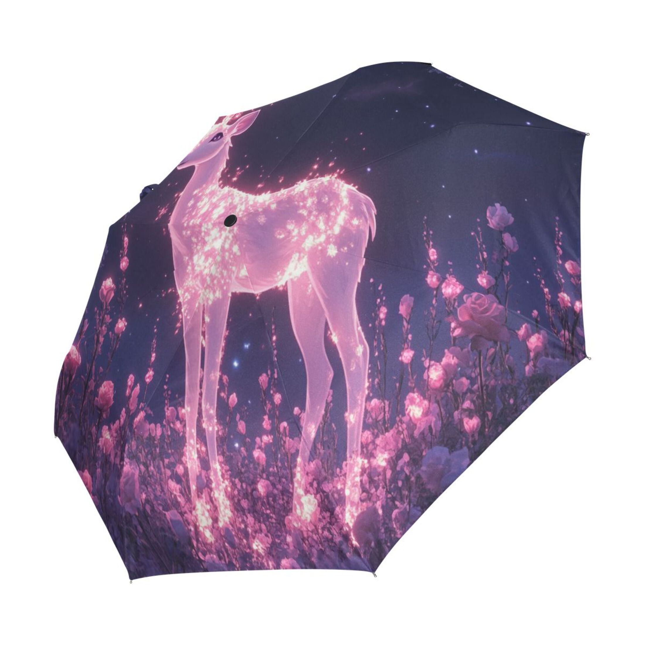 YAZAOO One-Touch Auto Open Close Rain Umbrella With Creative Glowing Deer in Magical Forest Pattern