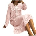 thumbnail image 5 of BLTIBY Women's Nightgown Round Neck Solid Color Lace Long Sleeve Sleepshirt Fall Winter Dress Fashion Comfy Loungewear Pink XXL, 5 of 5
