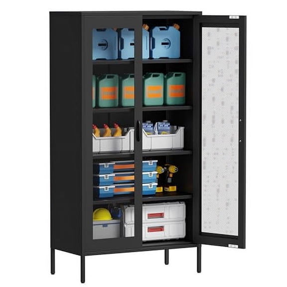 73 '' Metal Garage Storage Cabinet, 2 Doors and 4 Adjustable Shelves, mesh Door Design, can be Used to Store Tools, consumables, Books, etc., for Office, Home, Garage, Gym, School