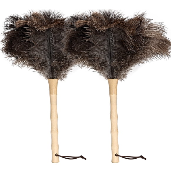 iHUFeather Ostrich Feather Duster 16 inch Feather Duster Fluffy Natural Genuine Ostrich Feathers with Wooden Handle and Eco-Friendly Reusable Handhel