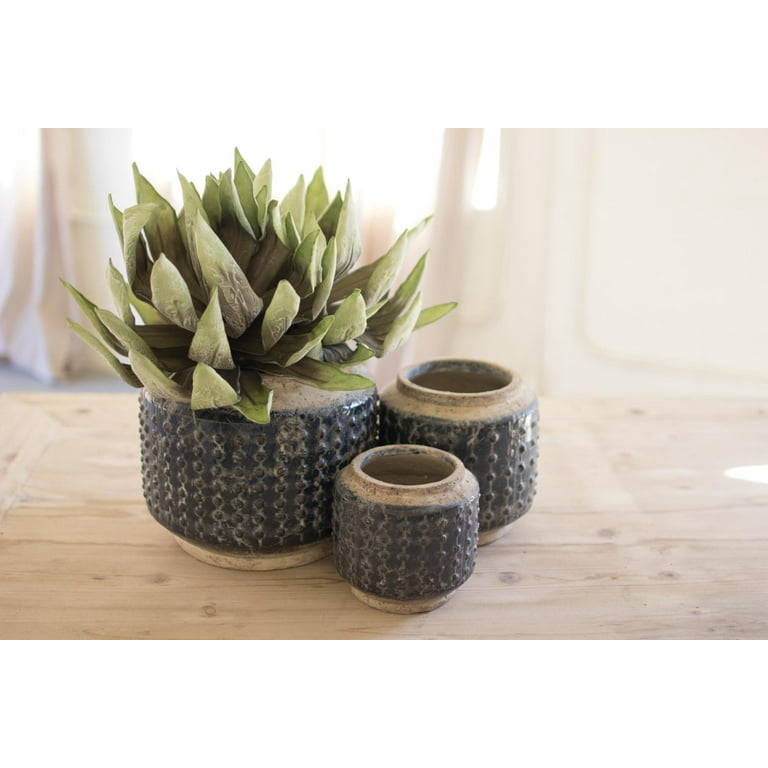 LE TAUCI 4.3+5.3+6.8 Inch Ceramic Plant Pots with Drainage Hole and Saucer,  Set of 3, Sapphire Blue 
