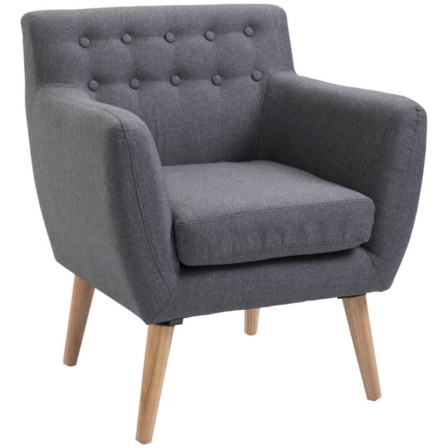 HOMCOM Modern Accent Chair, Linen Upholstery Armchair, Tufted Club Chair