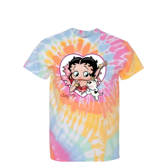 Wild Bobby Betty Boop Heart Blowing Kiss Pudgy Dog Betty Boop Tie-Dye T-Shirt, Aerial Spiral, X-Large