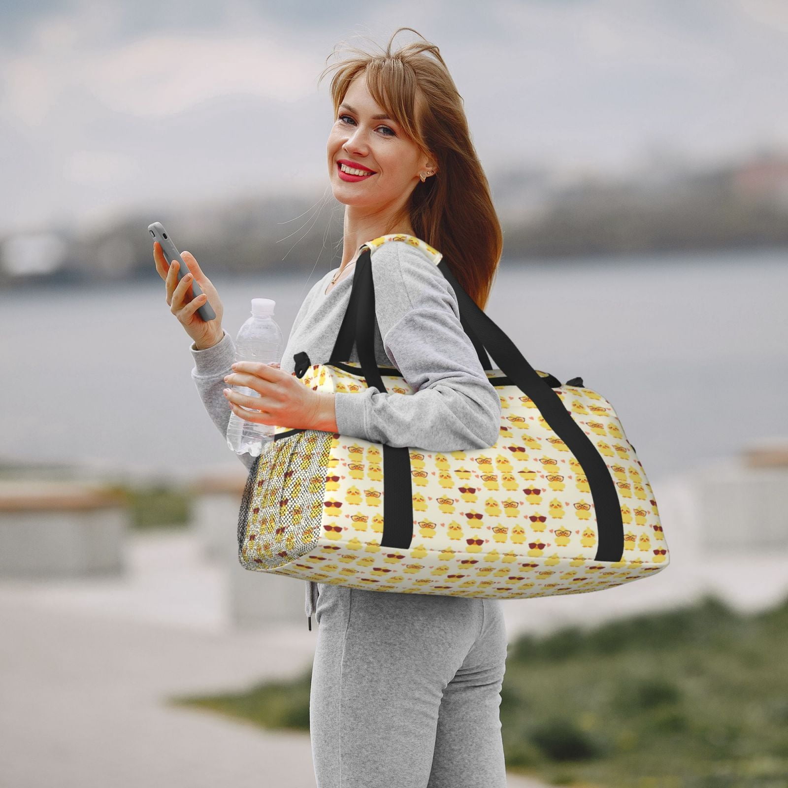 Fuzoiu Cute Yellow Duck Print Travel Duffle Bag,Carry On Tote Bags,Duffel Bag,Sport Gym Bag, Hospital Bag for Labor and Delivery, Overnight Bag,Luggage Bag