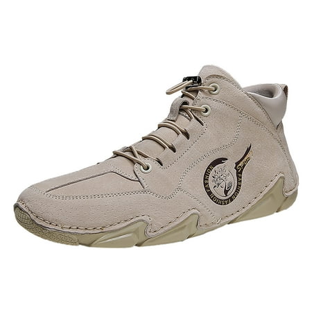 VMESZQFG Mens Water Proof Shoes New Winter Men s Padded Leather Korean High Top Short Boots Sport Shoes Beige