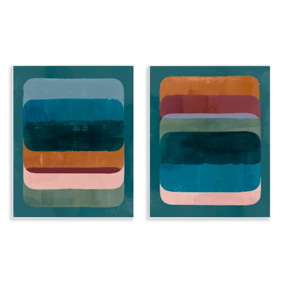Stupell Industries Abstract Teal Stacked Colors Abstract Painting Unframed Art Print Wall Art, 11 x 14, Set of 2