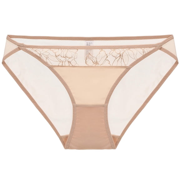 Underwear French Thin Mesh Lace Panties Womens Sheer Low Waist Bikini Underpants Womens Cheeky Underwear Beige M