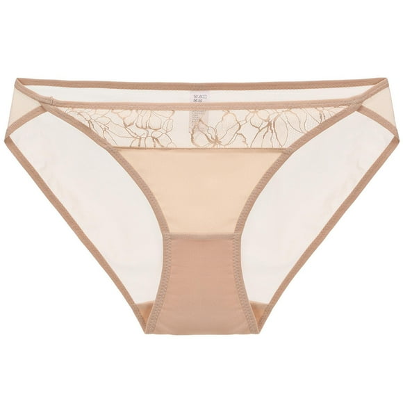High Waisted Underwear Women Underwear French Thin Mesh Lace Panties Womens Sheer Low Waist Bikini Underpants Beige XL