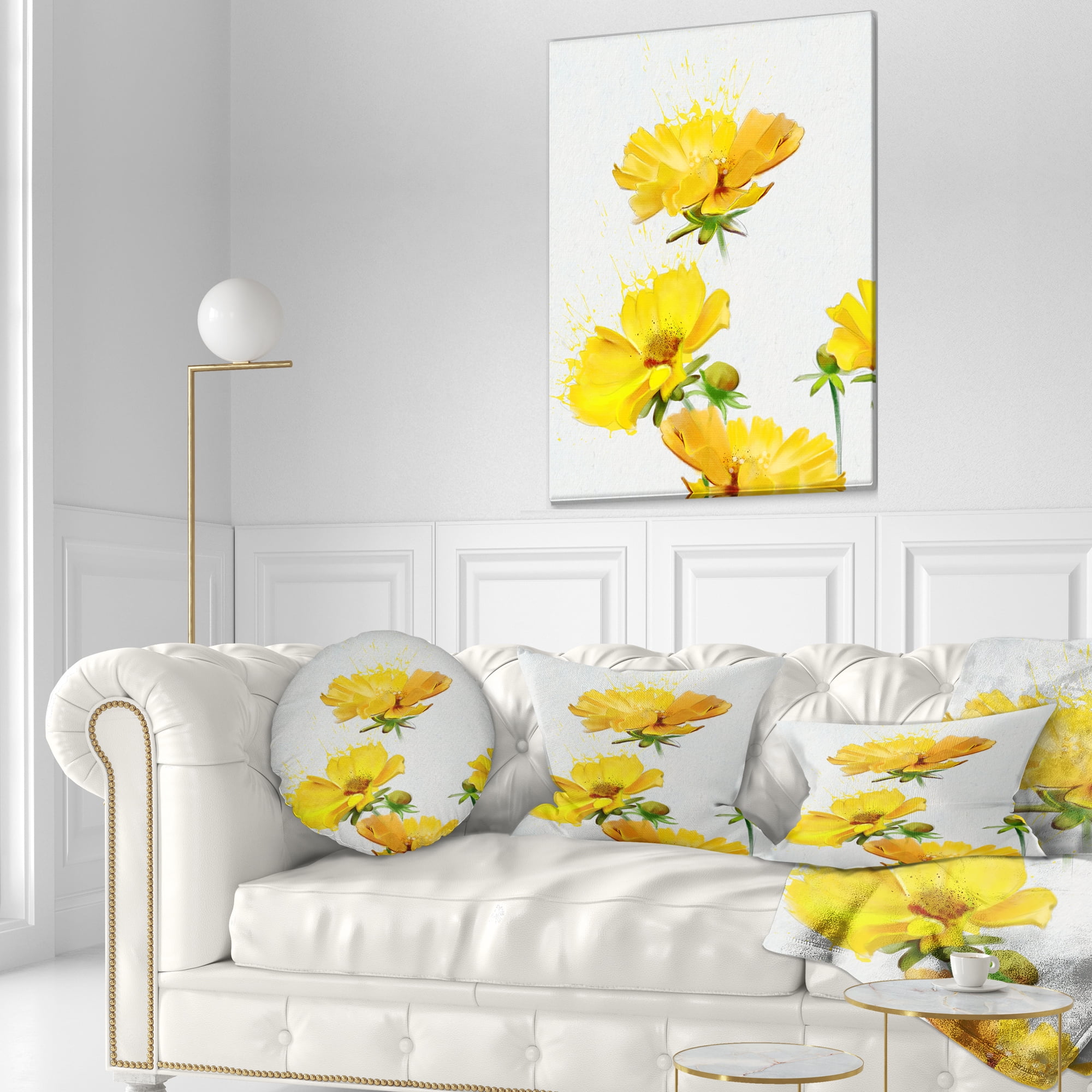 Designart Beautiful Yellow Flowers on White - Floral Throw Pillow - 12x20
