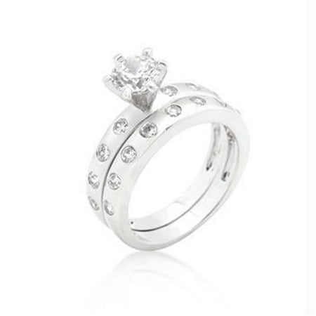 Bezel Set Round Cut Bridal Ring Set&#44; <b>Size :</b> 05