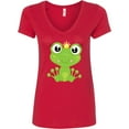 thumbnail image 3 of Inktastic Cute Frog, Green Frog, Frog Princess, Crown Women's V-Neck T-Shirt, 3 of 5