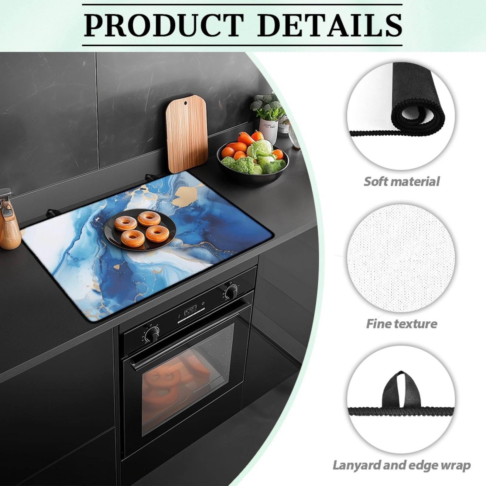 Renewold Glass Stove Cover Stovetop Protector Cover Foldable Electric Stove Top Protector Prevent Scratching Washer Dryer Top Cover for Home Decor, Blue White Marble