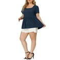 thumbnail image 2 of Unique Bargains Women's Plus T-Shirts Square Neck Peplum Summer Short Sleeve Tops 1X Navy Blue, 2 of 7