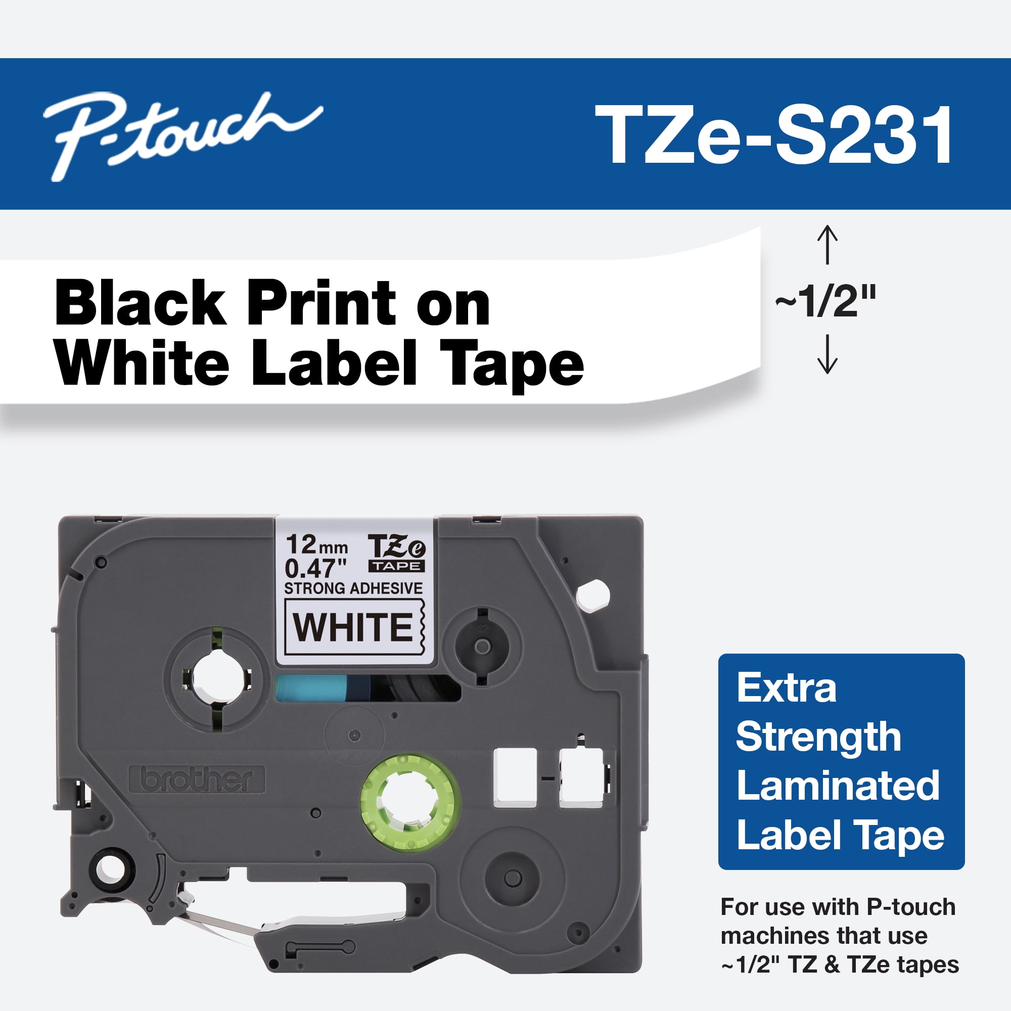 Brother TX 251 Laminated Tape Black on White 