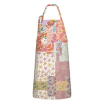 Pioneer Flower Floral Print Pattern Apron-Garden Aprons for Women with Pockets-Cotton Linen Waterproof Kitchen Cooking Gardening Aprons Adjustable for Kitchen,Cooking,BBQ and Salon 33x27 Inch
