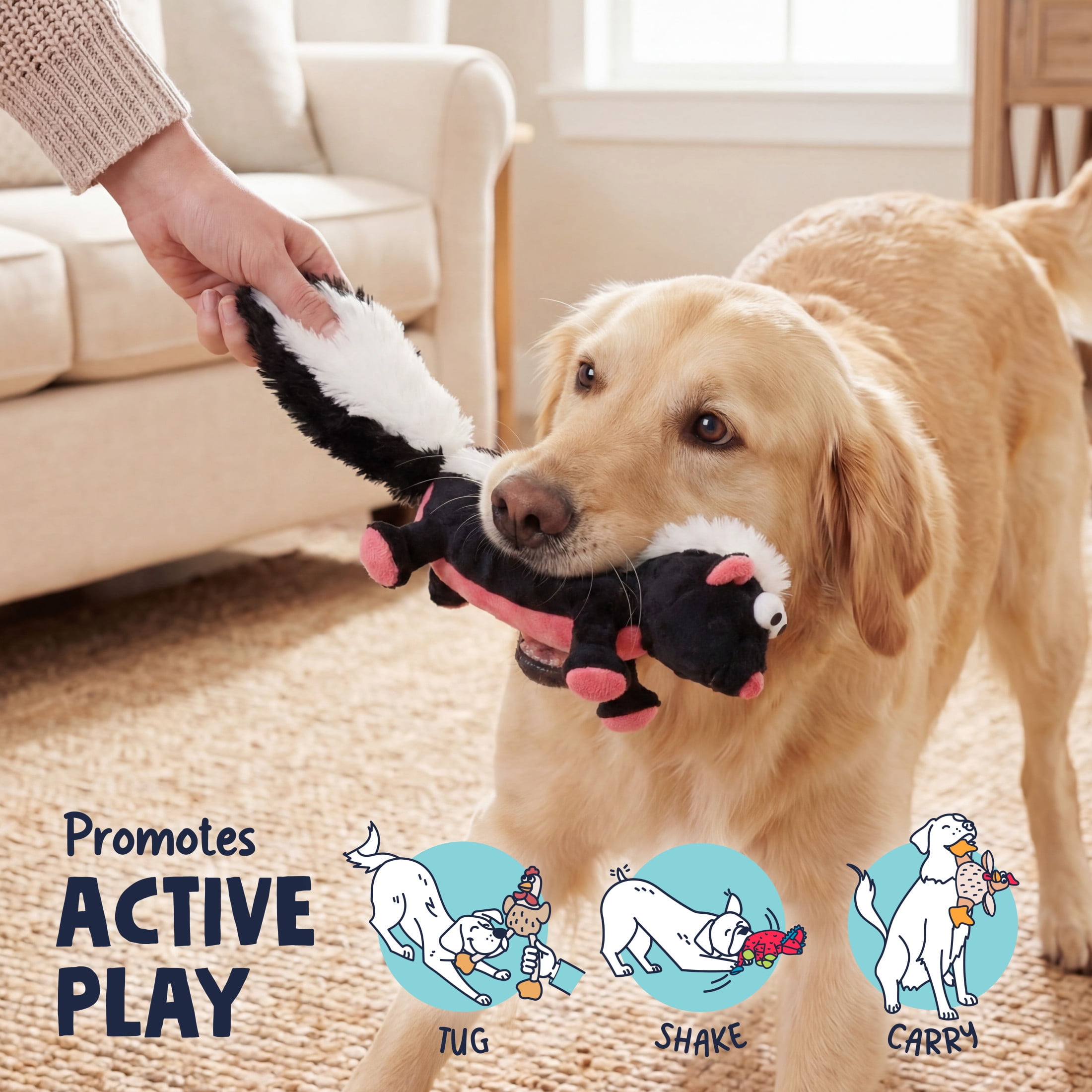 goDog Urban Wildlife Stella Skunk Squeaky Dog Toy, Plush with Chew Guard Technology, Medium