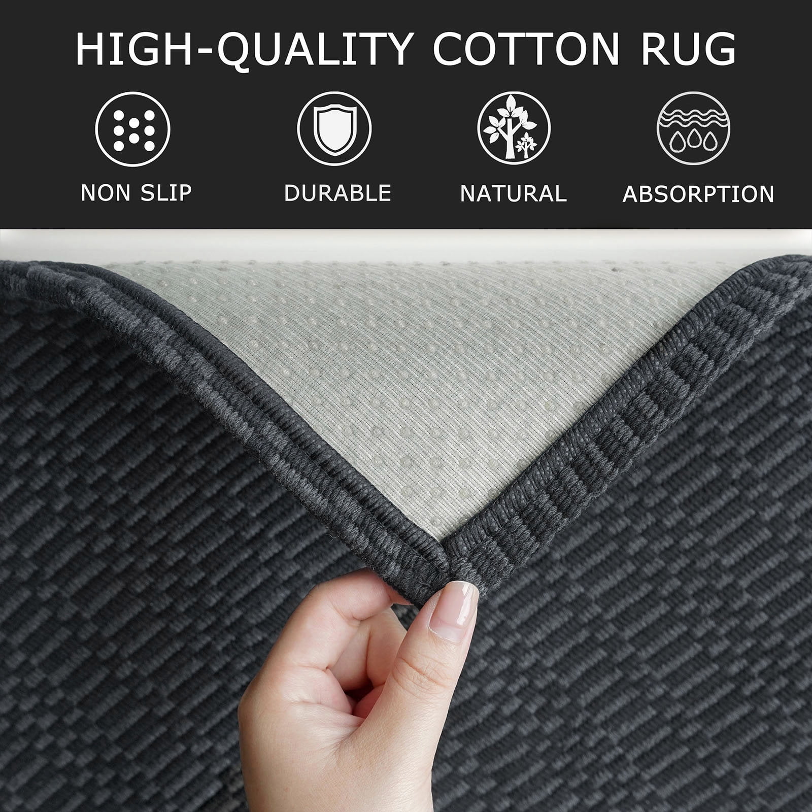 iOhouze Runner Rug for Hallways 2x8 ft Washable Runner Area Rug with Rubber Backing Braided Cotton Entryway Rugs Indoor Carpet Rugs for Hallway Kitchen Entryway Bedroom, Black/Charcoal Grey