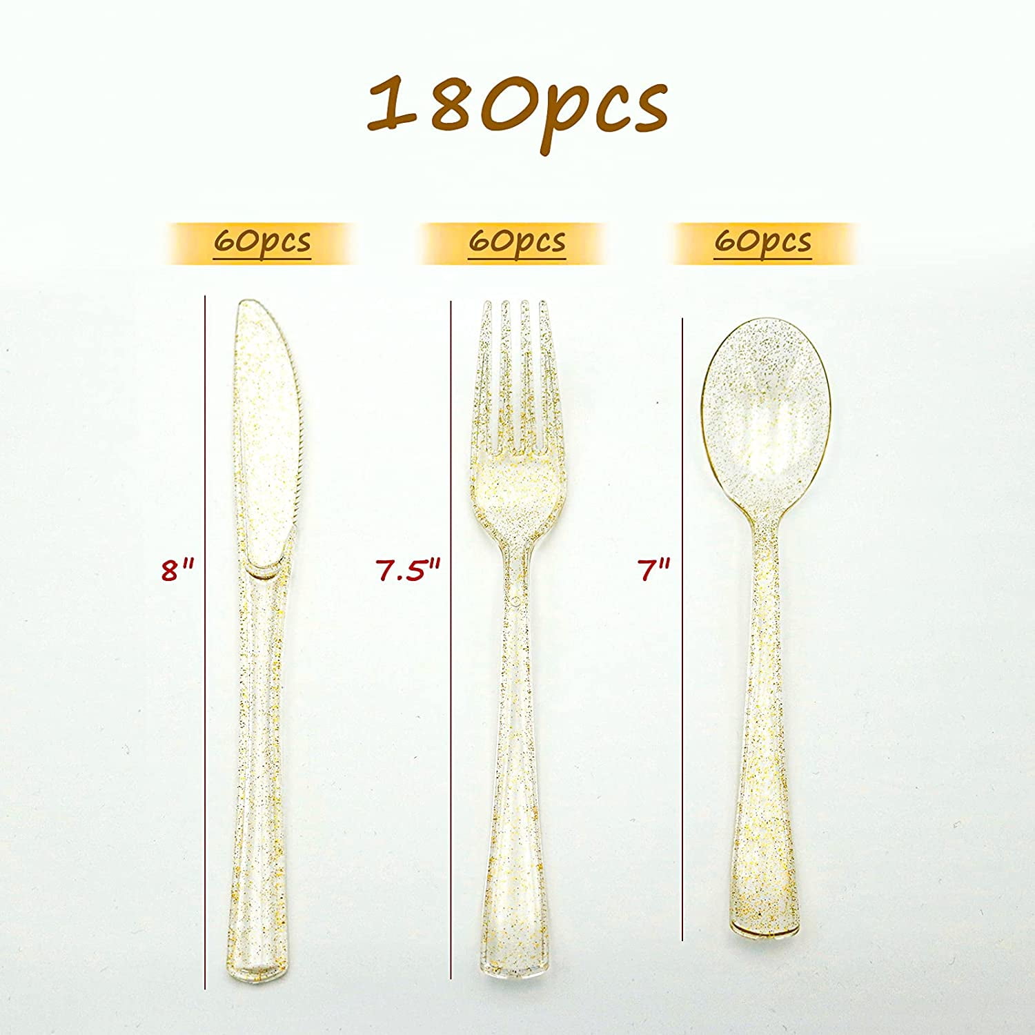 60 Gold Forks 60 Gold Spoons 60 Gold Knives Disposable Glitter Gold Cutlery Flatware Set Fancy Party Utensils hapray 180PCS Rose Gold Plastic Silverware Set 
